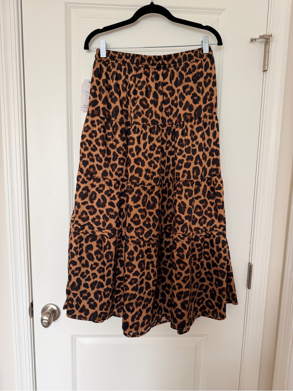 Time & Tru Leopard Print Tiered Midi Skirt - Brown/Black, Size S - Picture 7 of 9